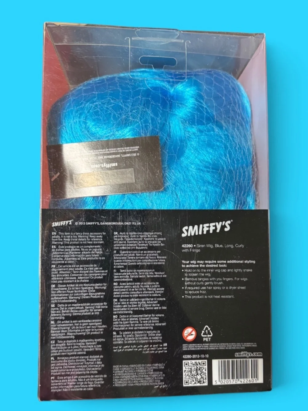 Smiffy's Neon Blue Siren Wig Long Curly Mermaid Cosplay Halloween